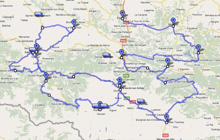 Carte de l'itinéraire de visite Arièges