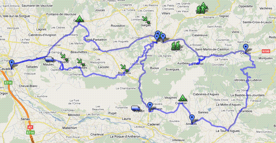 Carte itinéraire Luberon