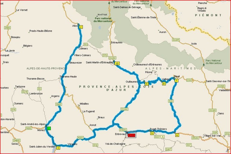 Carte itinéraire Valberg et Haut-Verdon 