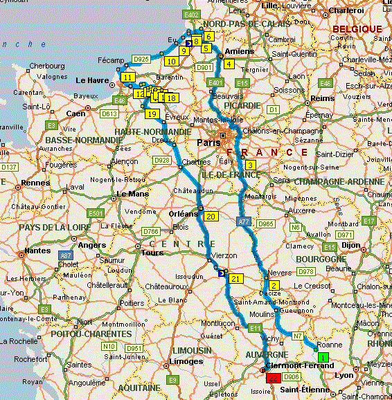 carte Auvergne à Normandie