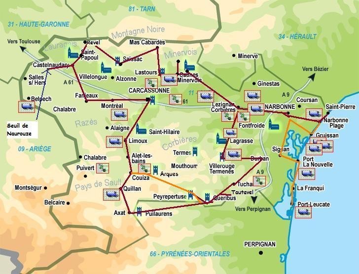 Itinéraire visite Aude : la carte