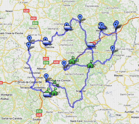 Itinéraire de visite Corrèze : carte