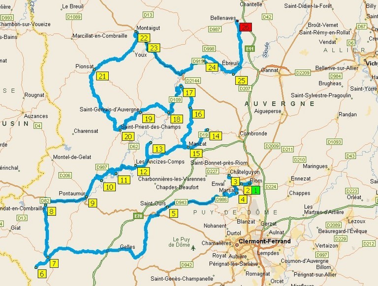 Itinéraire en Combrailles carte