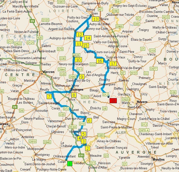 Route Jacques Coeur la carte