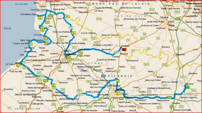 Carte itinéraire de visite Baie de Somme en Picardie