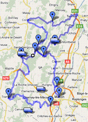 Carte itinéraire du Maconnais